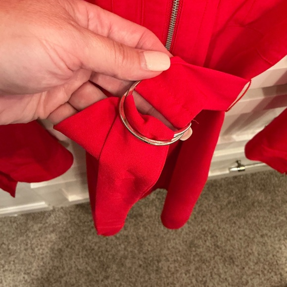Express Vibrant Red Zip-Up belted dress with adjustable sleeves - Picture 5 of 7